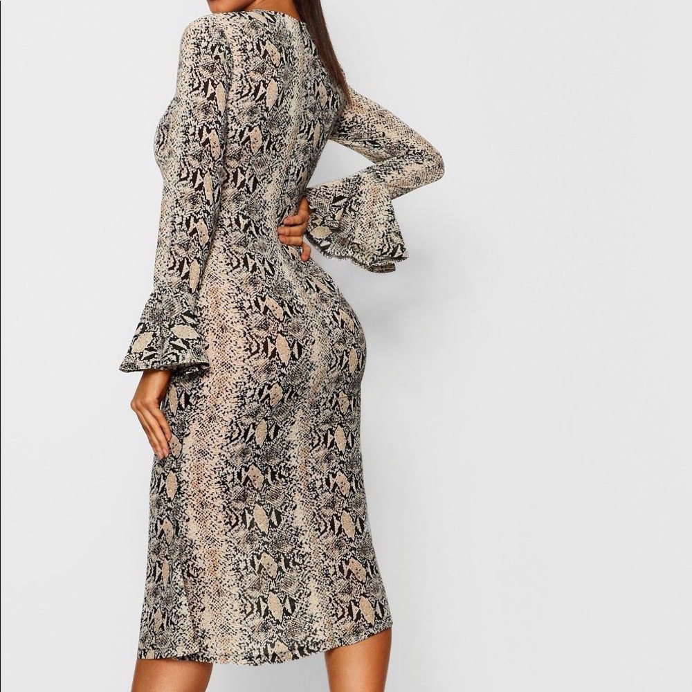 Snake Print Midi Dress with Flare Sleeves! - Picture 2 of 6